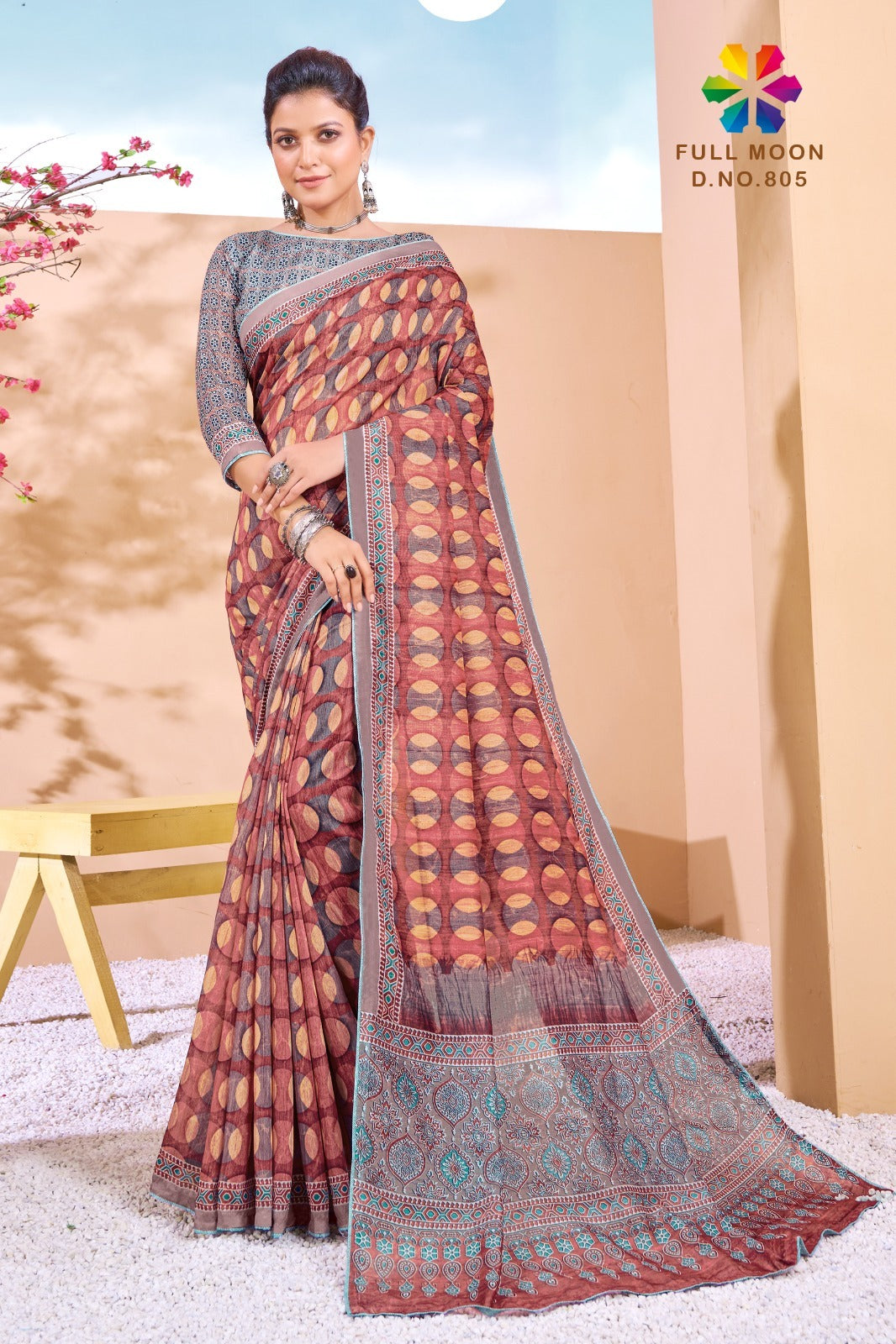 805 Full Moon Jivora Print Sarees