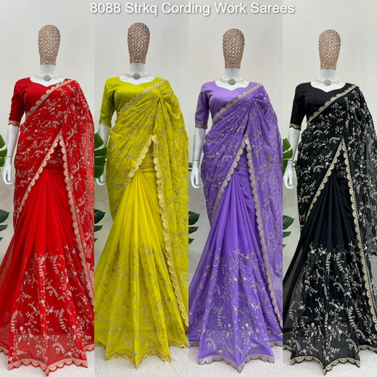 8088 Strkq Cording Work Sarees