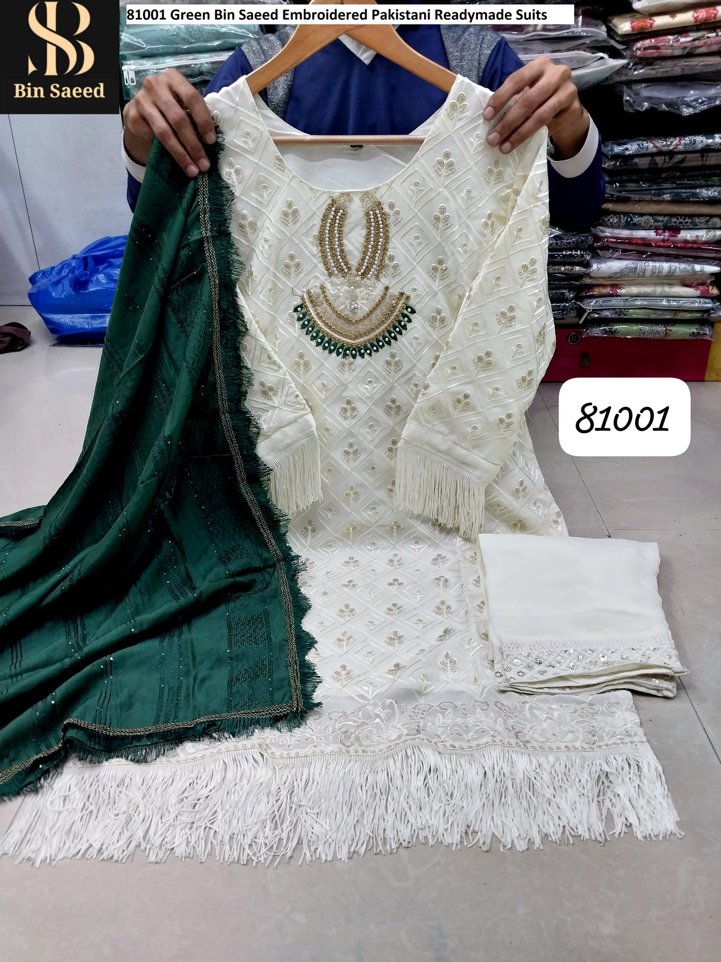 81001 Green Bin Saeed Embroidered Pakistani Readymade Suits