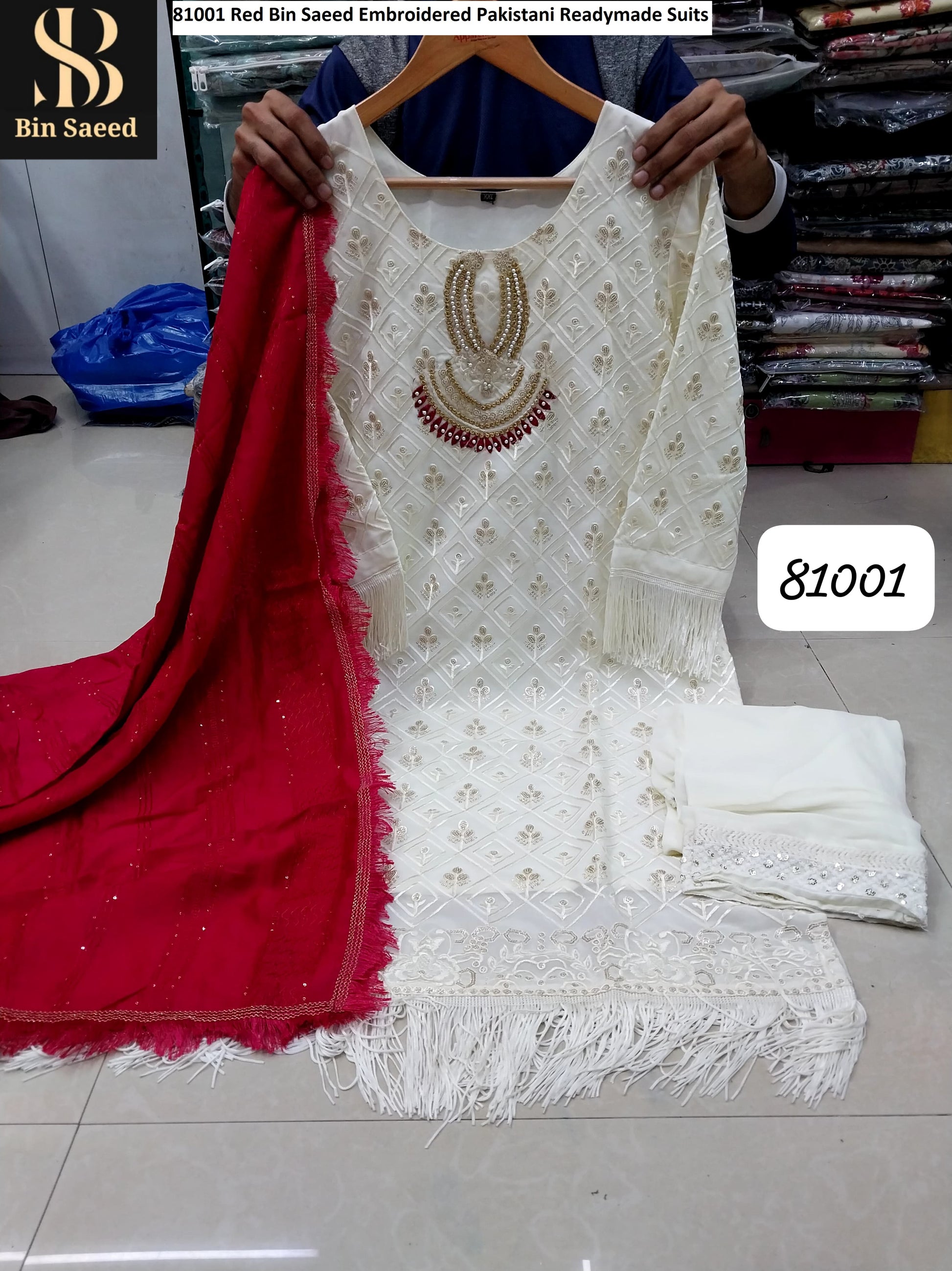 81001 Red Bin Saeed Embroidered Pakistani Readymade Suits