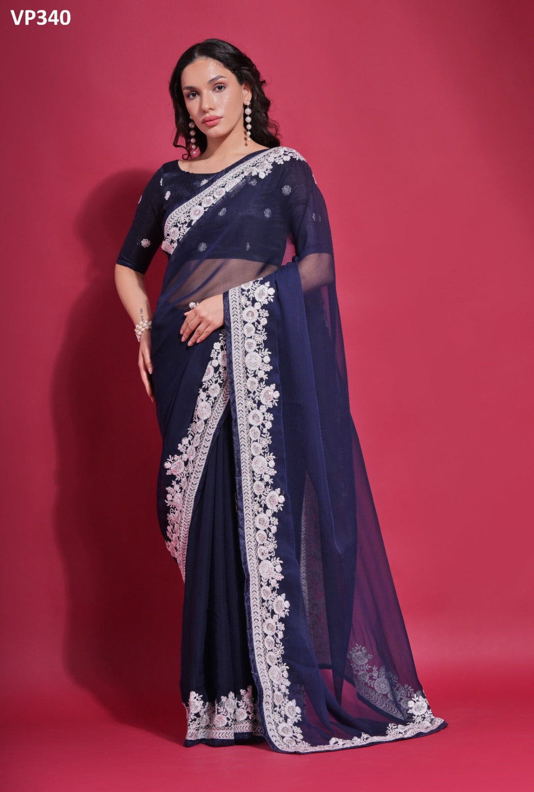 Vp340 Sundari White Fashion Berry Sarees