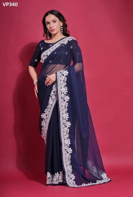 Vp340 Sundari White Fashion Berry Sarees