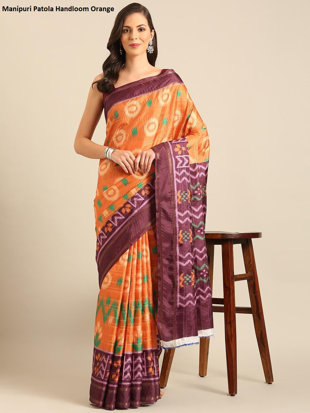 Manipuri Patola Handloom Orange Bunawat Sarees