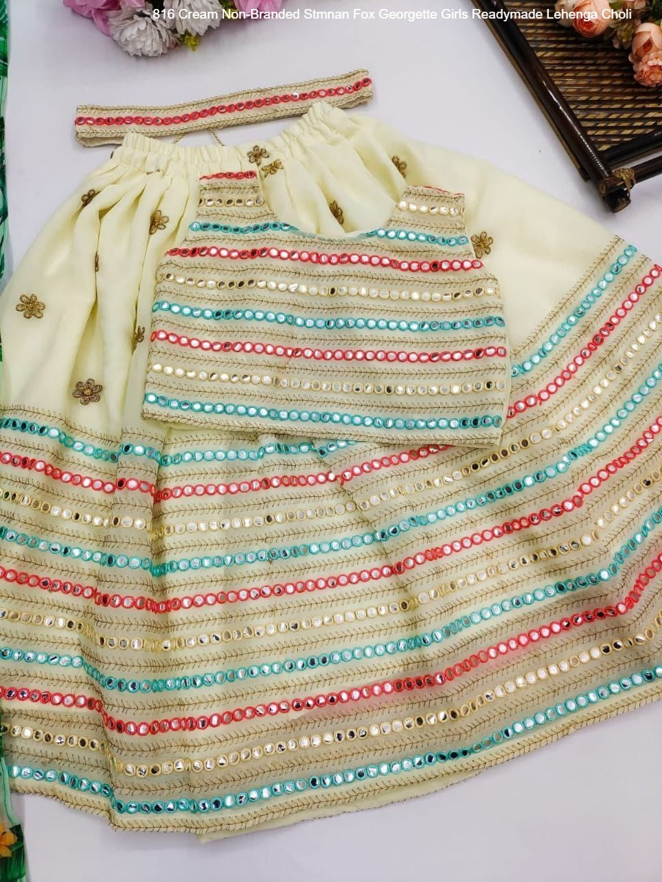 816 Cream Non-Branded Stmnan Fox Georgette Girls Readymade Lehenga Choli