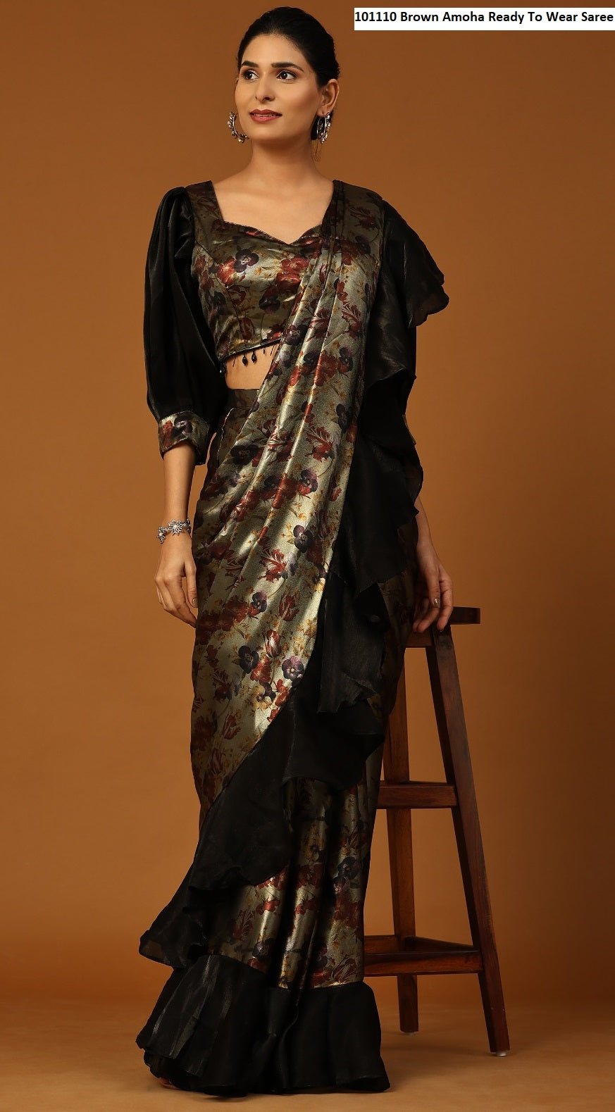 101110 Brown Amoha Ready To Wear Saree