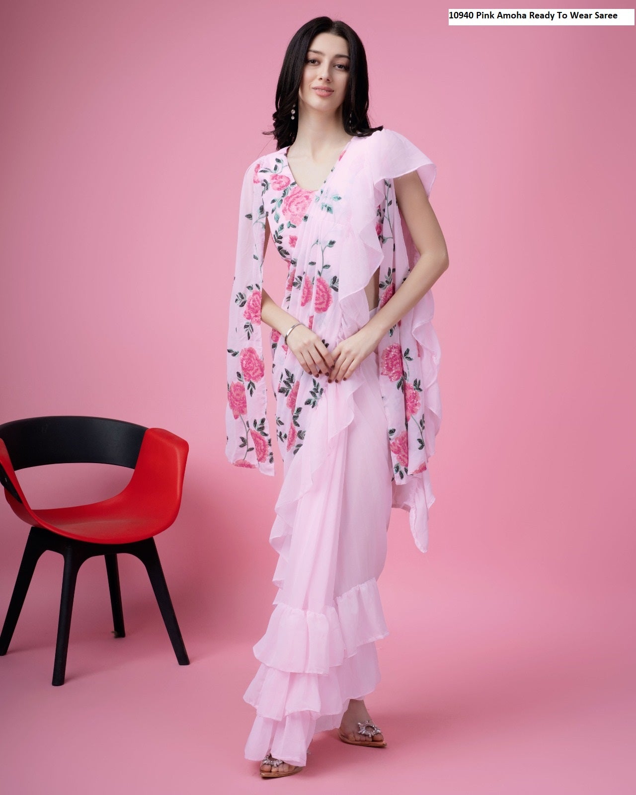 10940 Pink Amoha Ready To Wear Saree