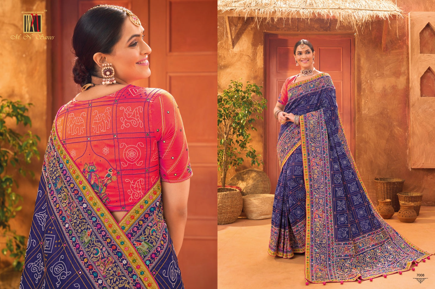 7008 Kachhi Work Vol 5 Mn Sarees