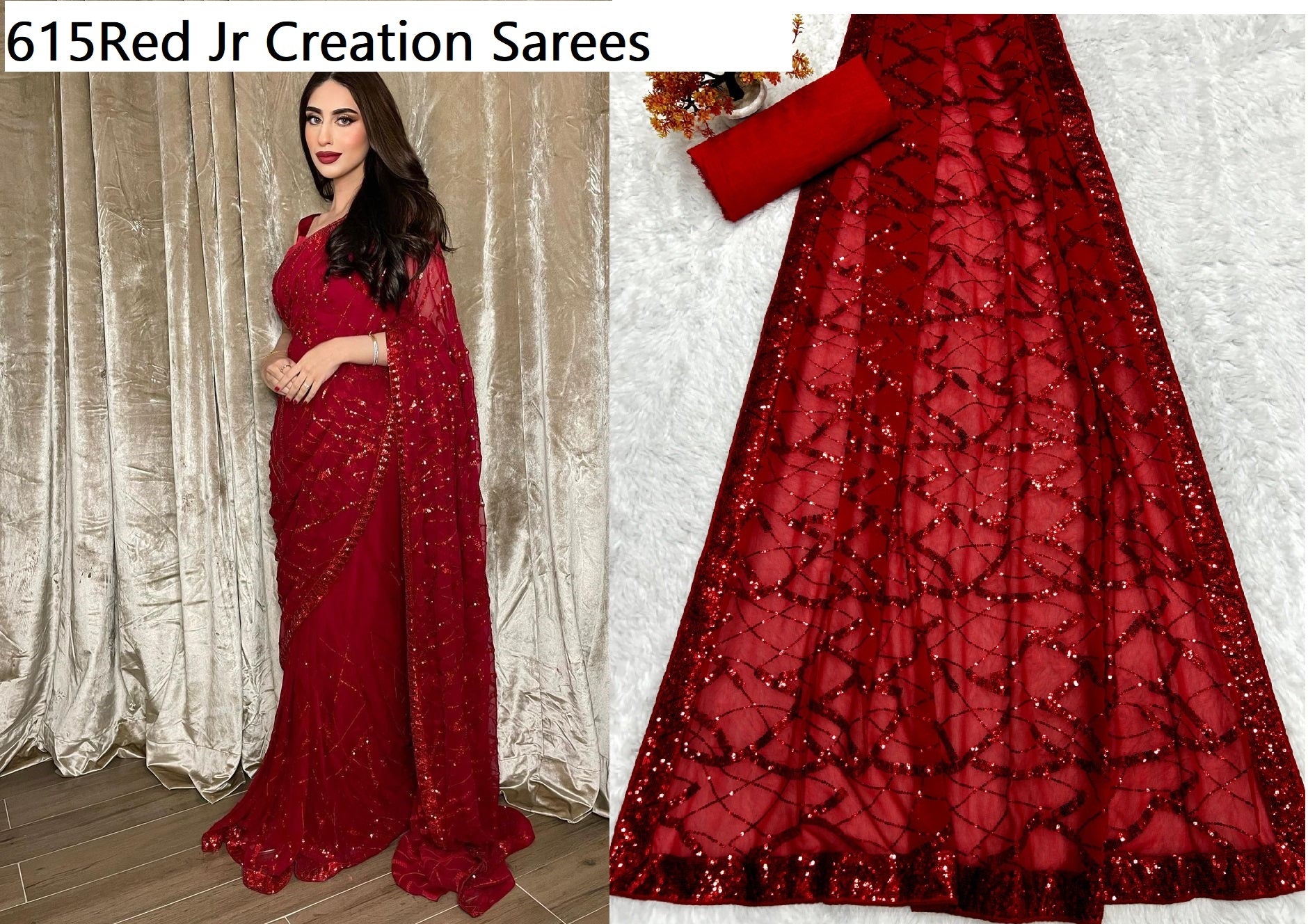 615Red Jr Creation Sarees