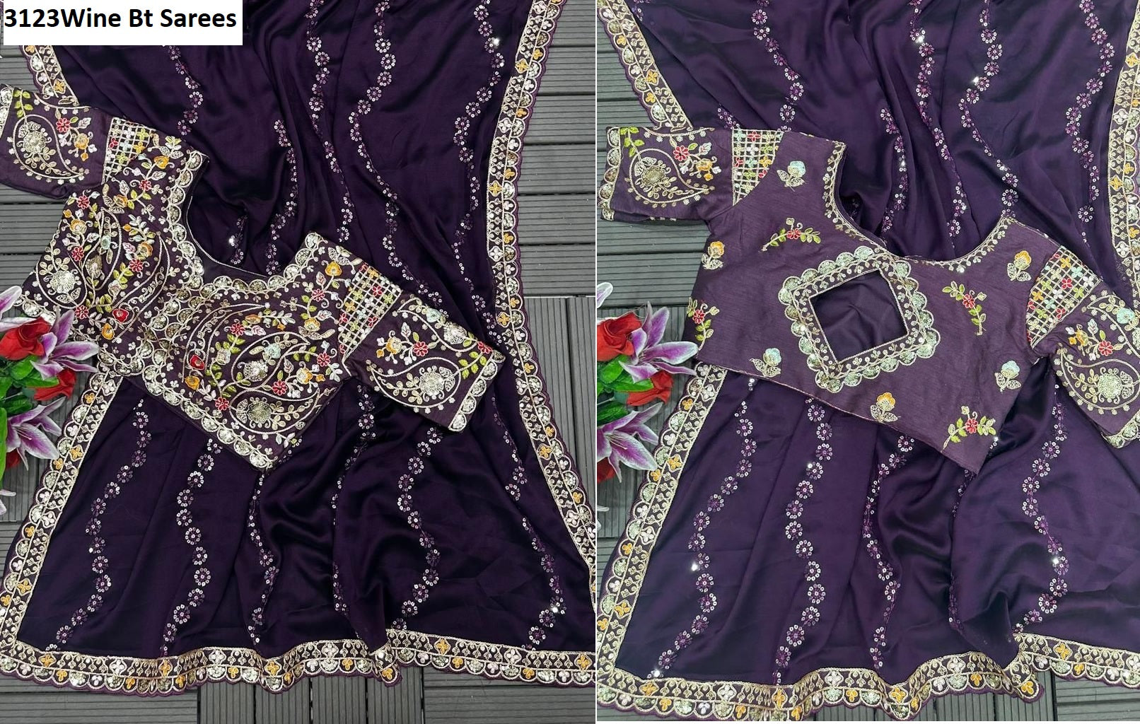 3123Wine Bt Sarees