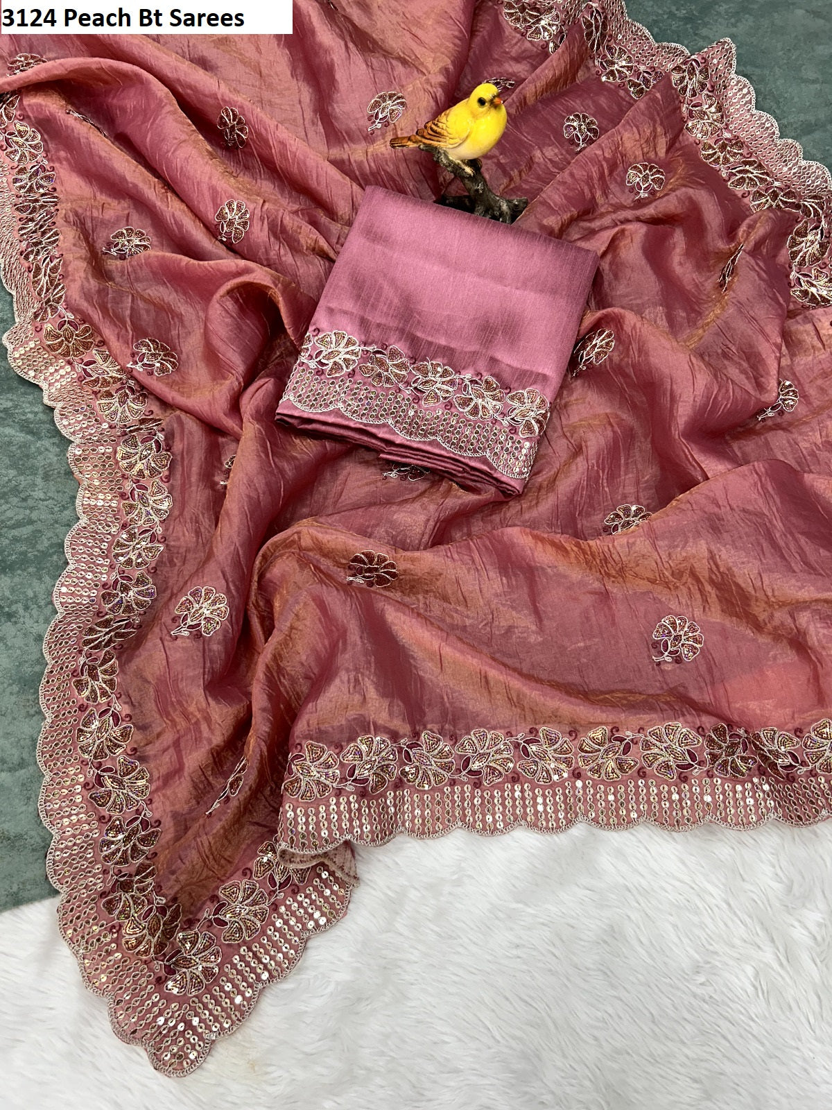 3124Peach Bt Sarees