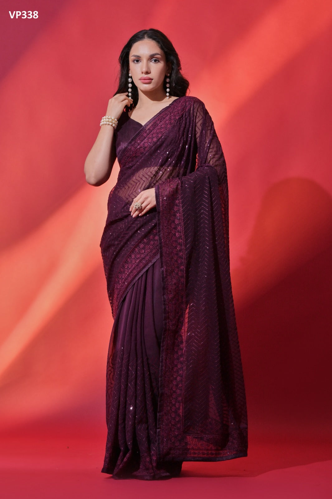 Vp338 Kora Fashion Berry Sarees