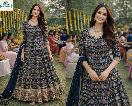 819 Devki Mrudangi Real Premium Georgette Gown Dupatta Set