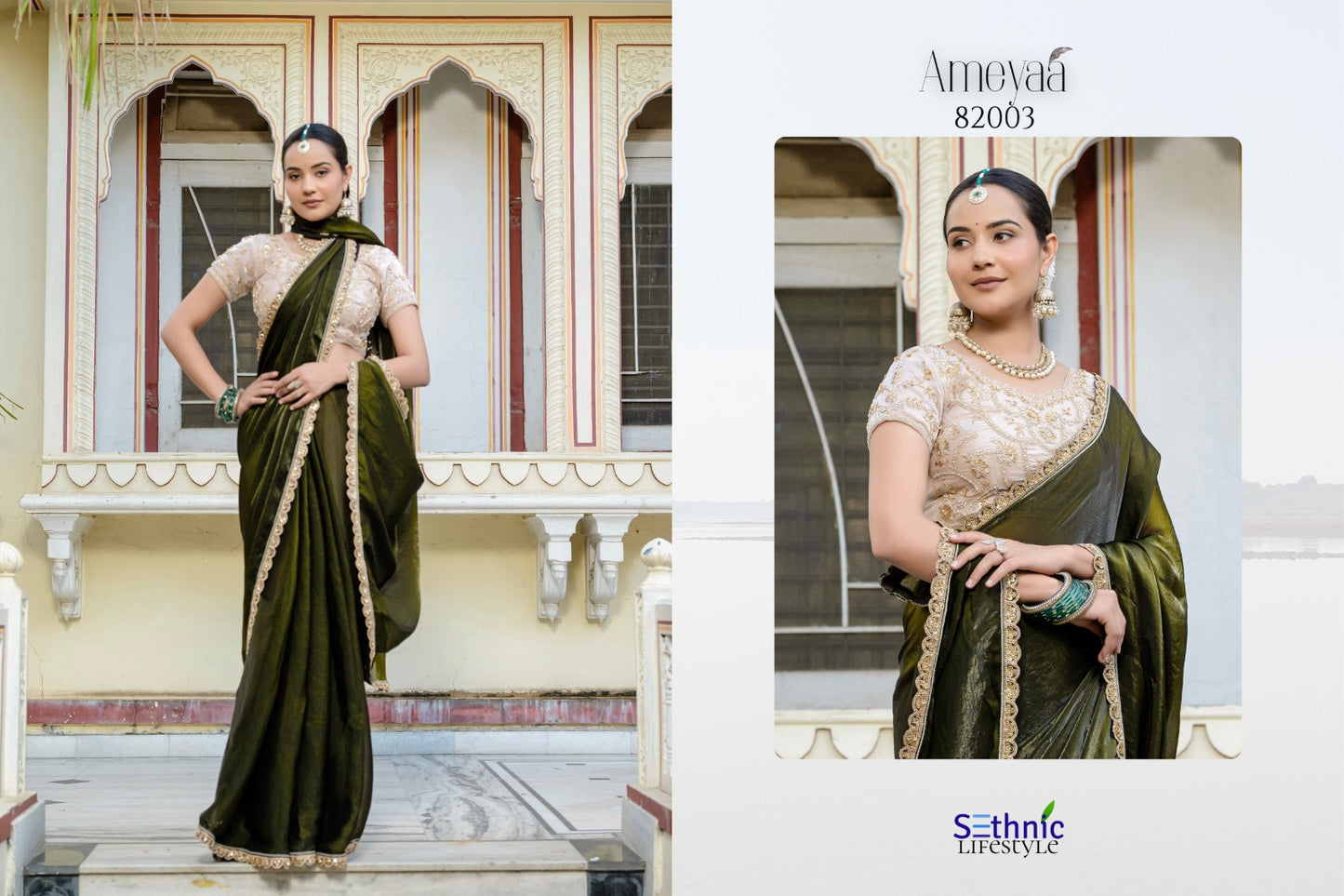 82003 Ameyaa Sethnic Satin Velvet Sarees