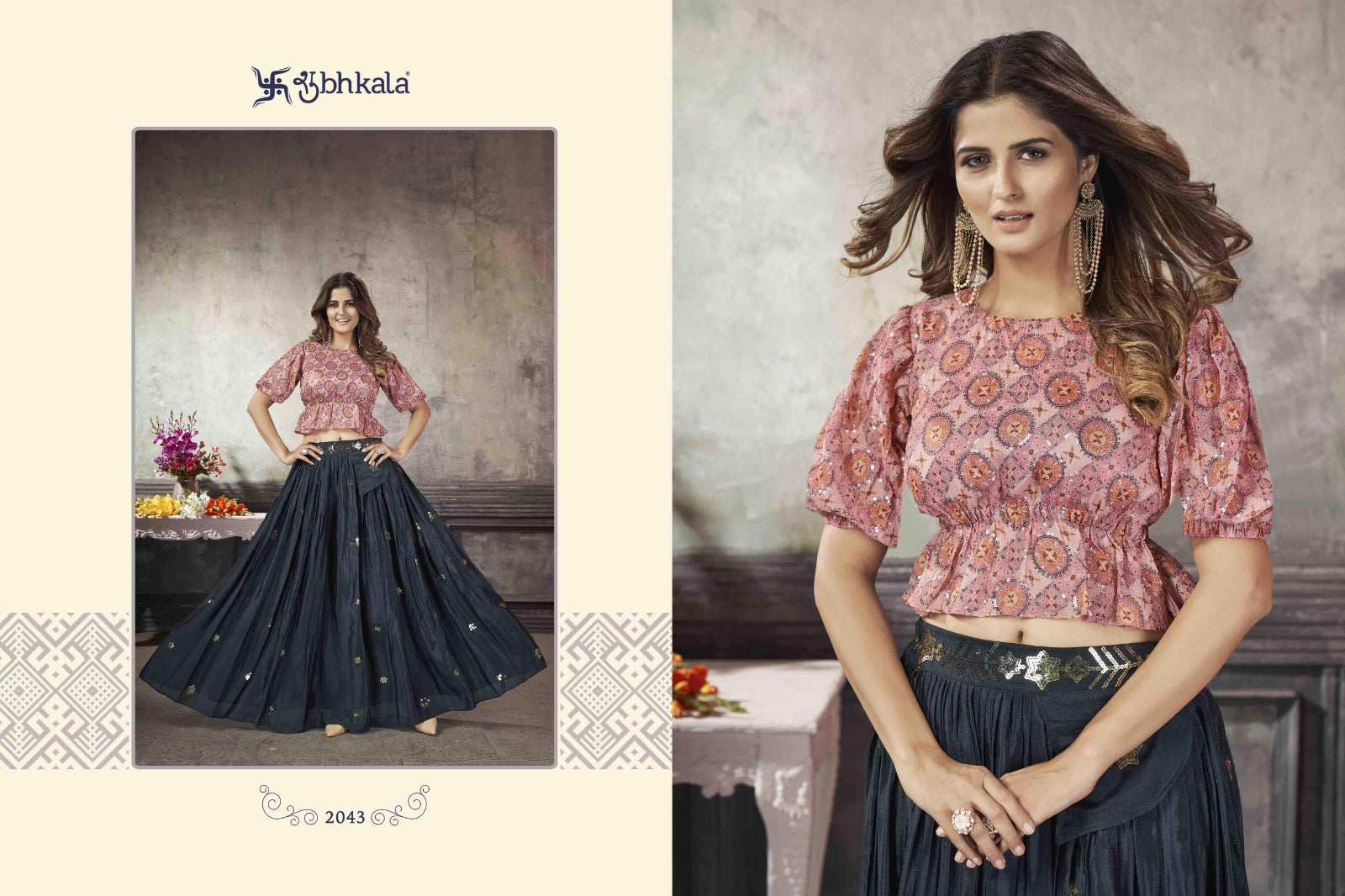 2043 Frill And Flare Vol 5 Shubhkala Croptop Skirt Set