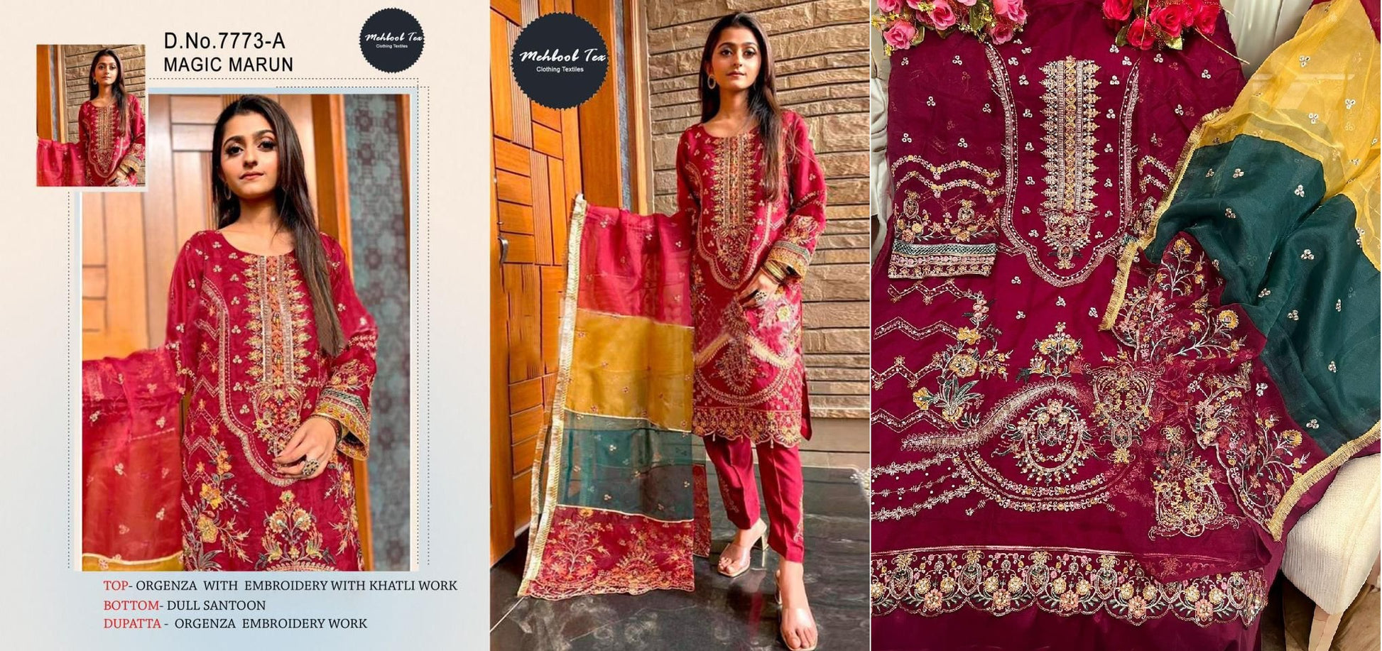 7773Maroon Mehboob Tex Pakistani Salwar Suits