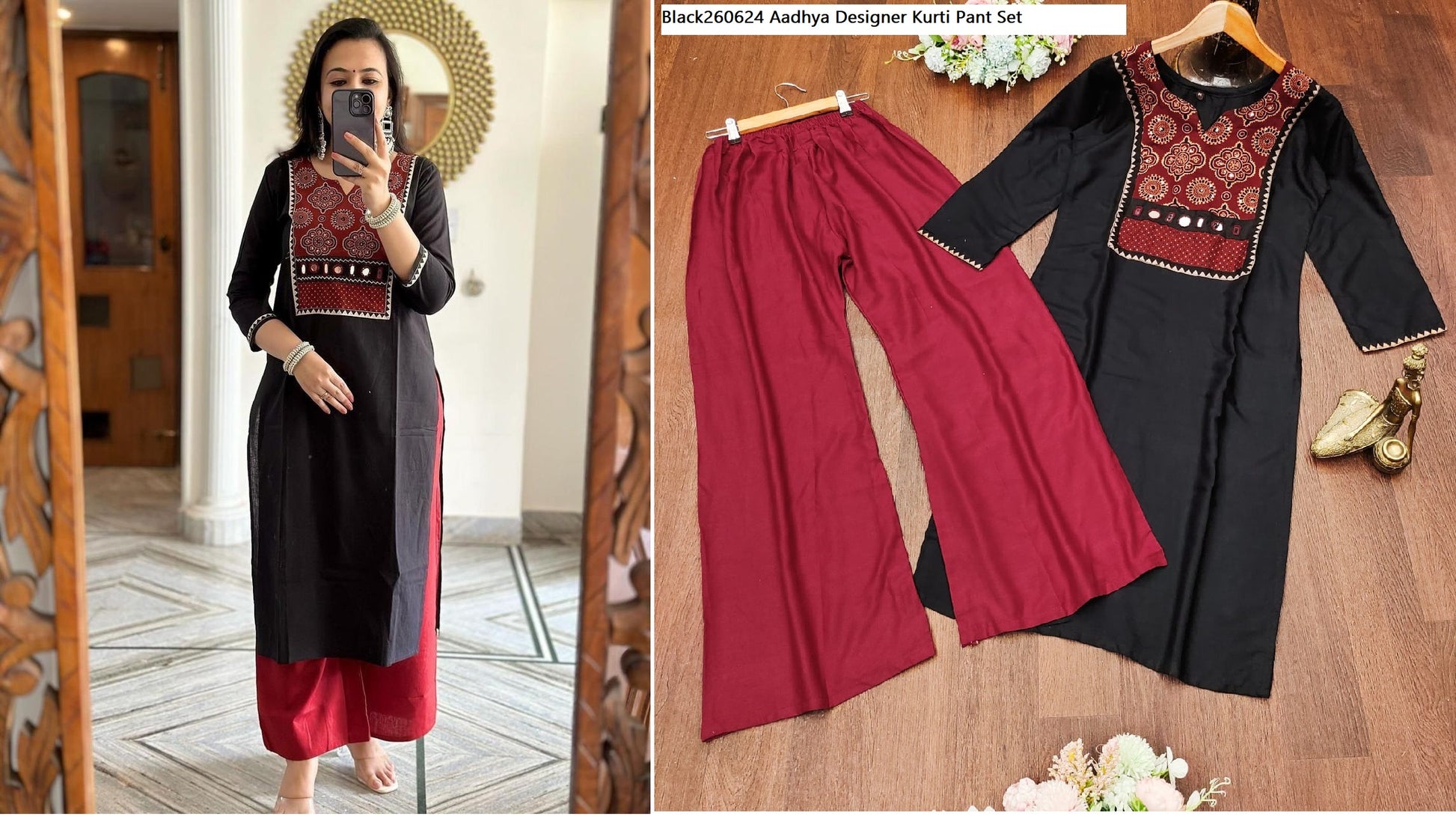 Black260624 Aadhya Designer Kurti Pant Set