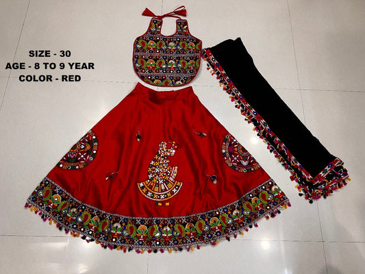 Silk Kacchi1007 Red Navratri Garba Girls Chaniya Choli