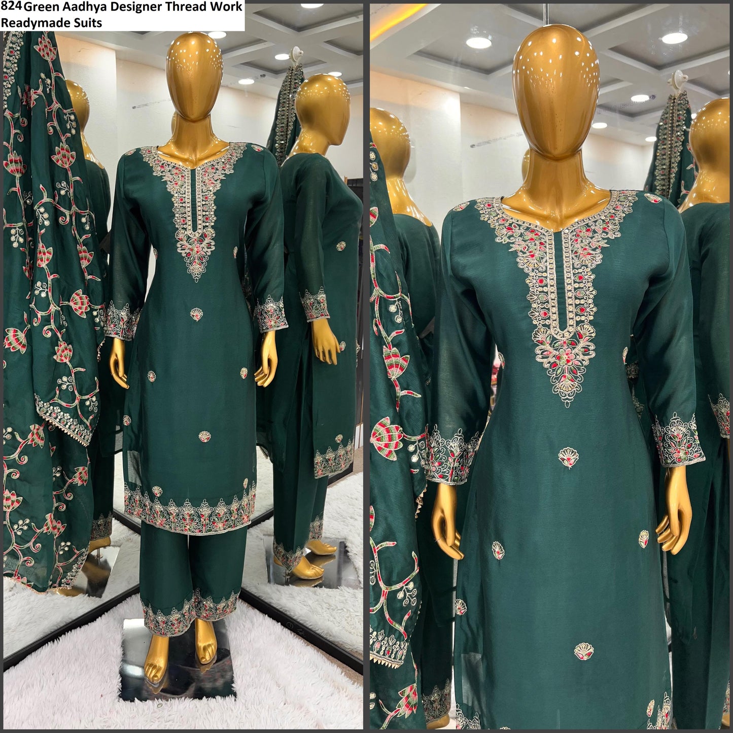 824 Green Aadhya Designer Thread Work Readymade Suits