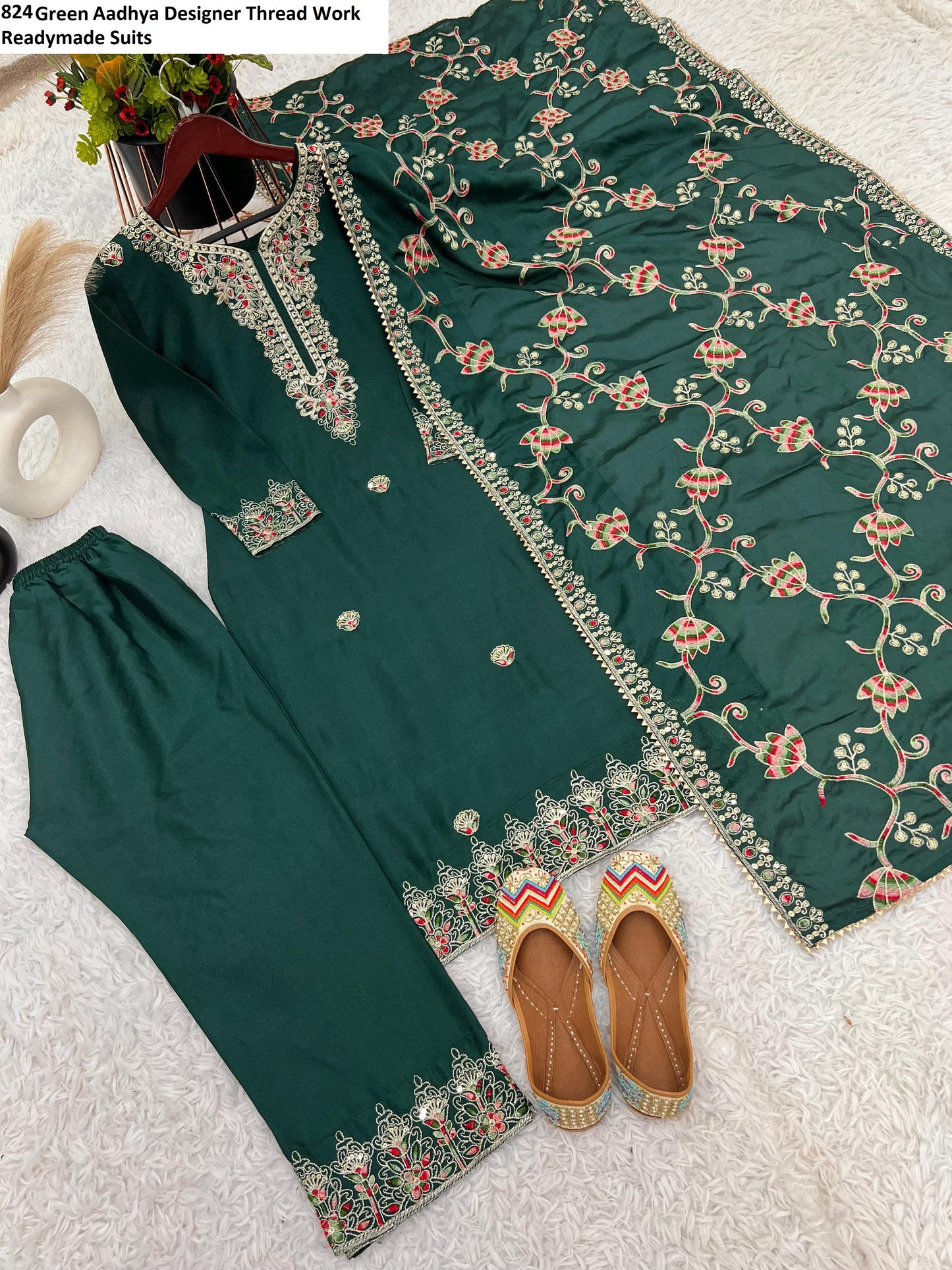 824 Green Aadhya Designer Thread Work Readymade Suits