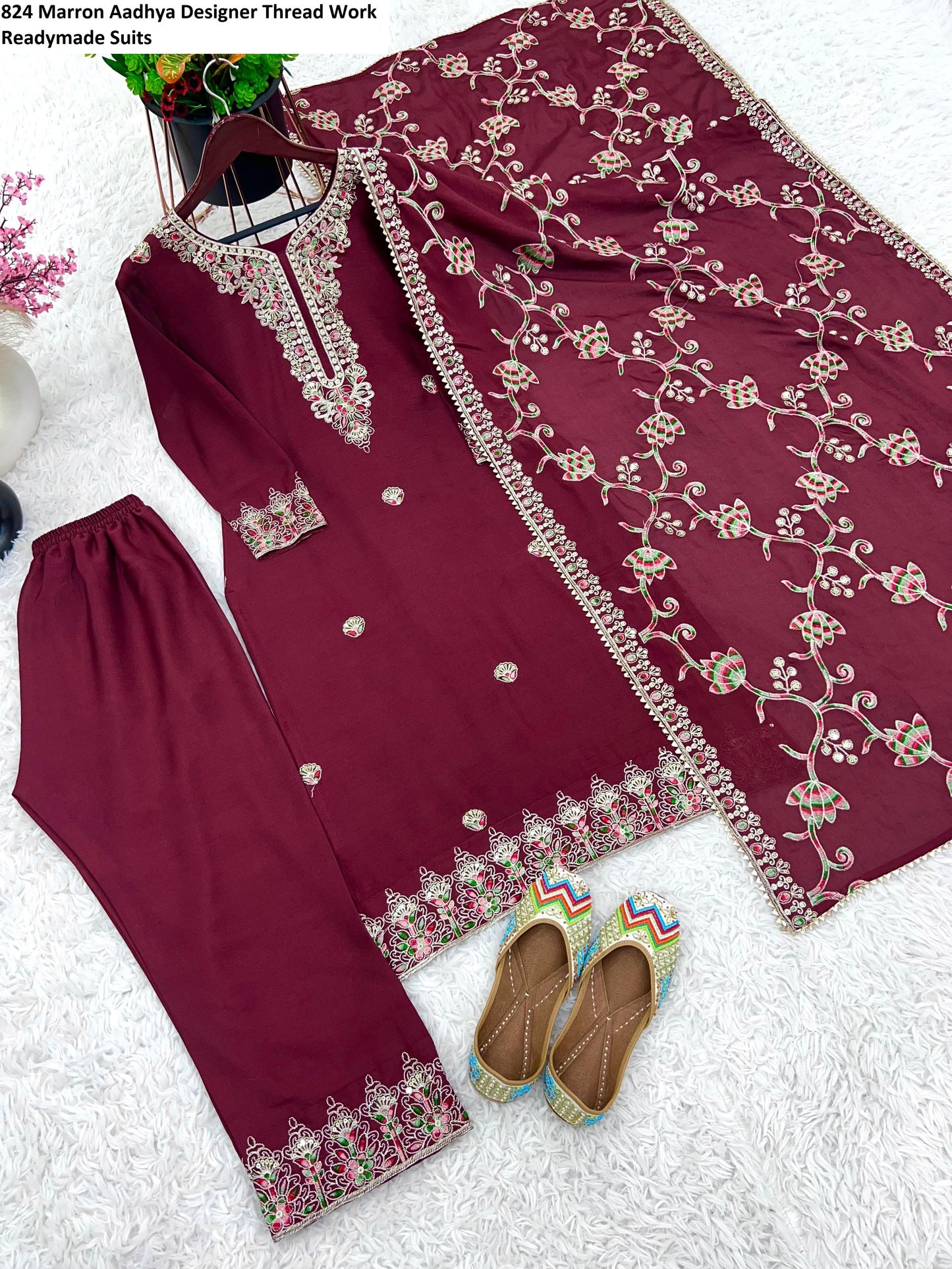 824 Maroon Aadhya Designer Thread Work Readymade Suits