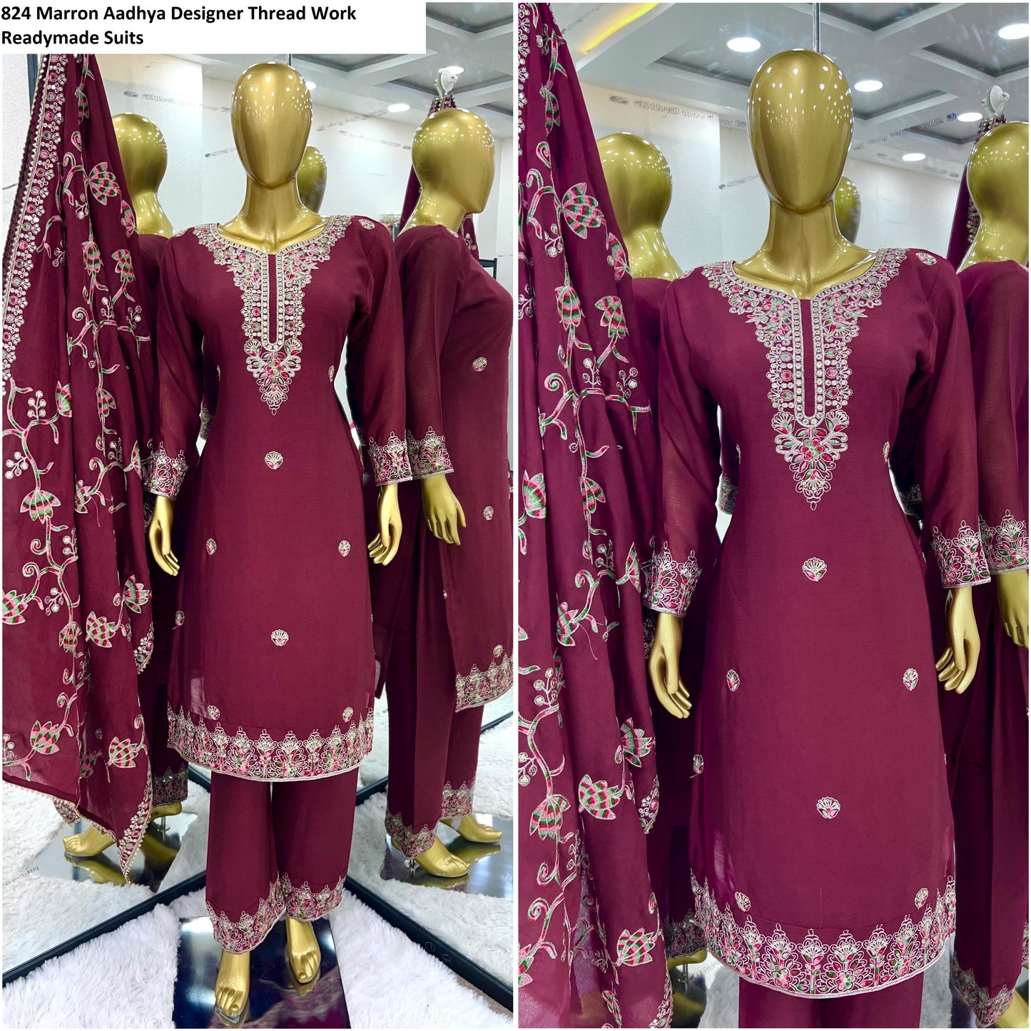 824 Maroon Aadhya Designer Thread Work Readymade Suits