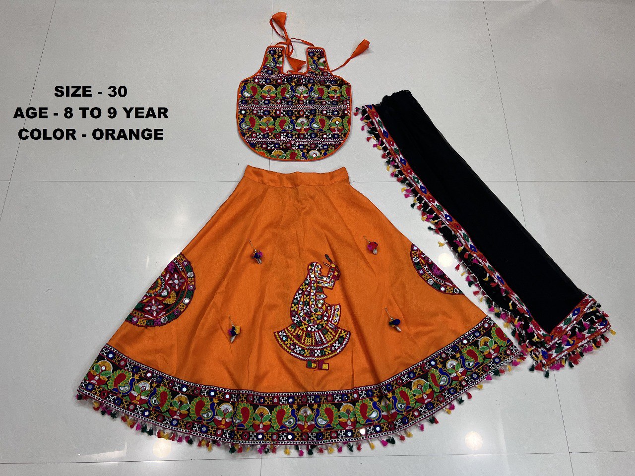 Silk Kacchi1007 Orange Navratri Garba Girls Chaniya Choli