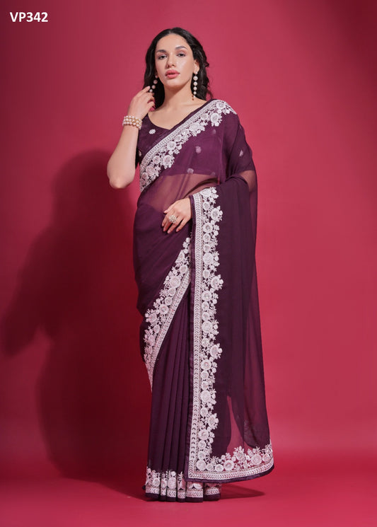 Vp342 Sundari White Fashion Berry Sarees