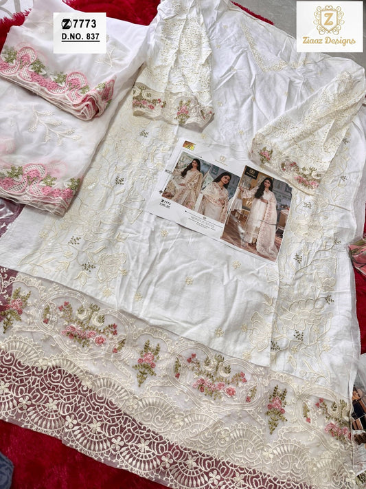 837 White Ziaaz Designs Embroidery Pakistani Salwar Suits