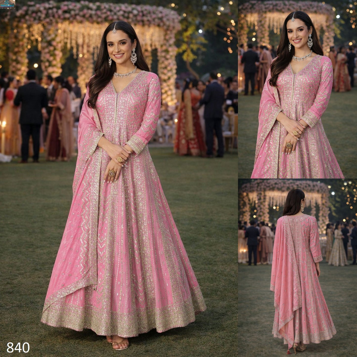 840 Nutan Mrudangi Chinon Gown Dupatta Set