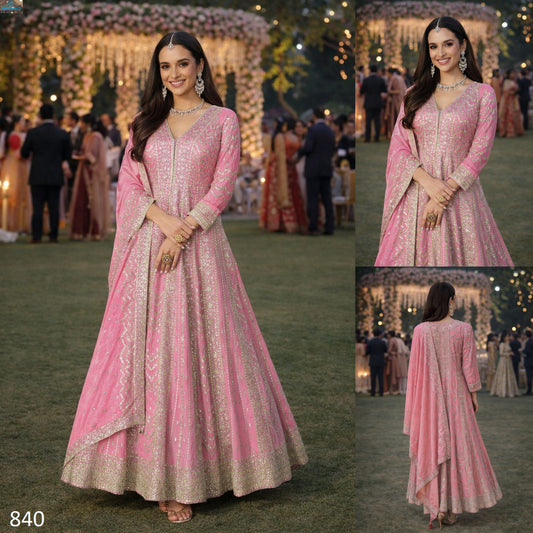 840 Nutan Mrudangi Chinon Gown Dupatta Set