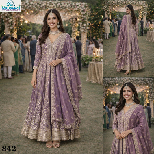 842 Aaliya Mrudangi Chinon Silk Readymade Suits