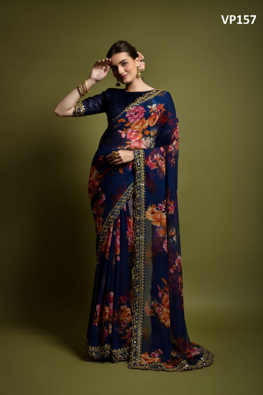 157 Velley Print Fashion Berry Sarees