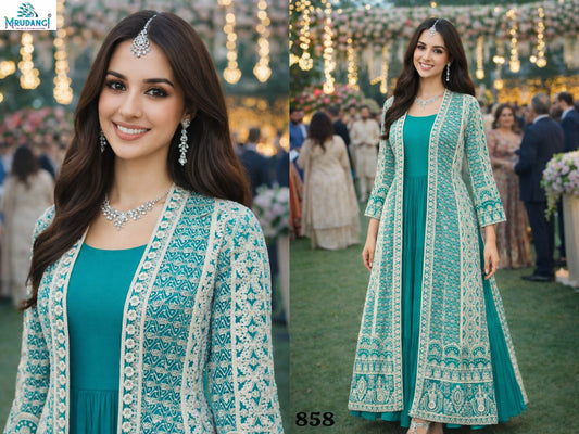 858 Heena Mrudangi Chinon Silk One Piece Gown