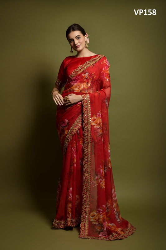 158 Velley Print Fashion Berry Sarees