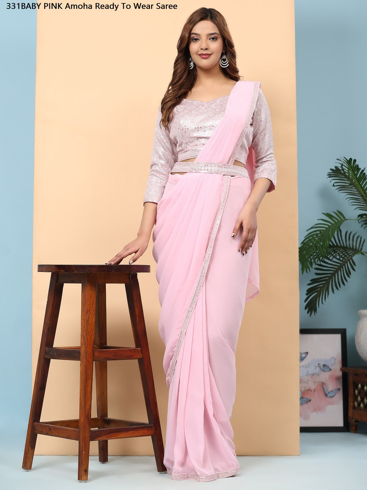 331Baby Pink Amoha Ready To Wear Saree