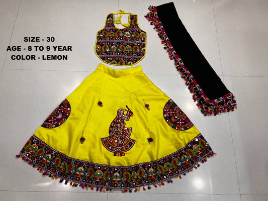 Silk Kacchi1007 Lemon Navratri Garba Girls Chaniya Choli