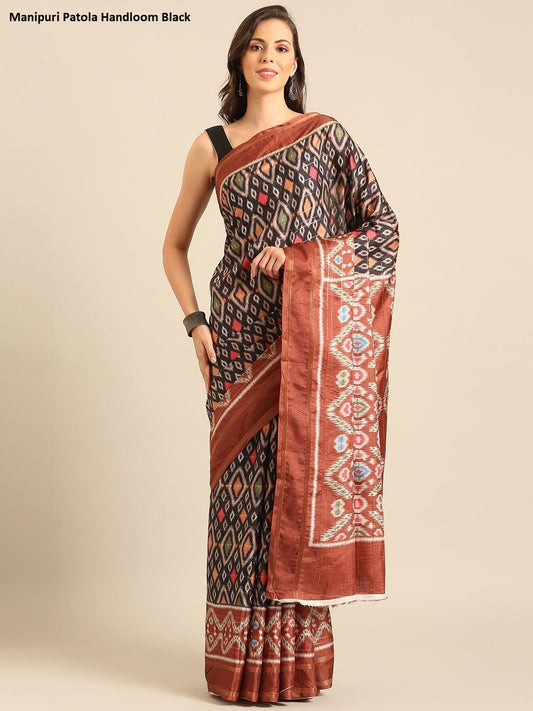 Manipuri Patola Handloom Black Bunawat Sarees