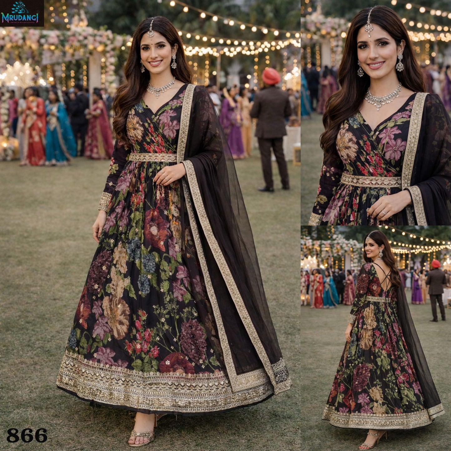 866 Jyoti Mrudangi Real Georgette Gown Dupatta Set