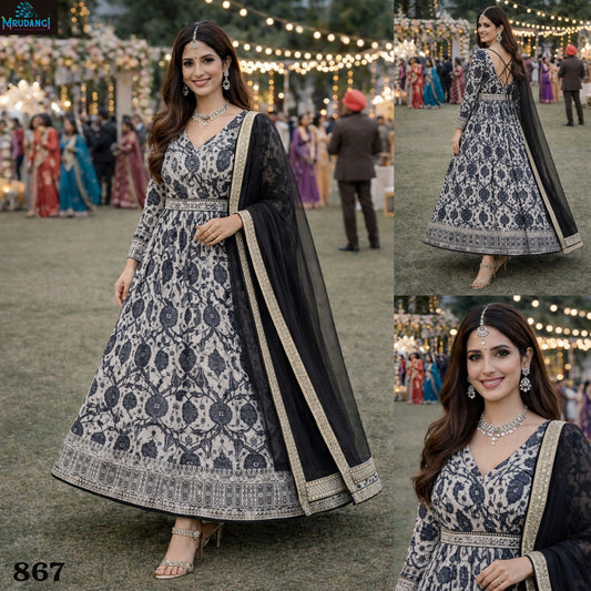 867 Jyoti Mrudangi Real Georgette Gown Dupatta Set