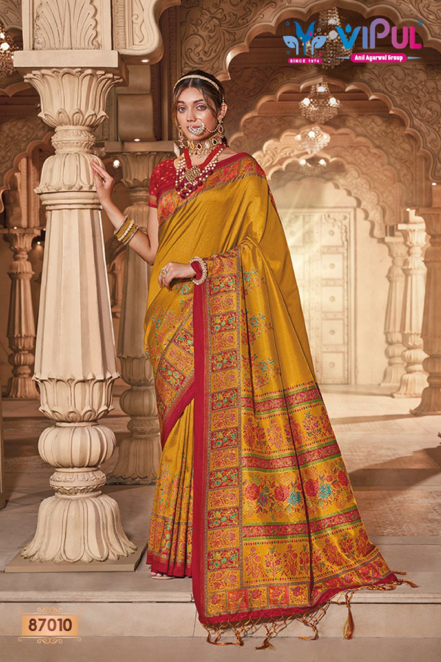 87010 Ivory Silk Vipul Print Sarees