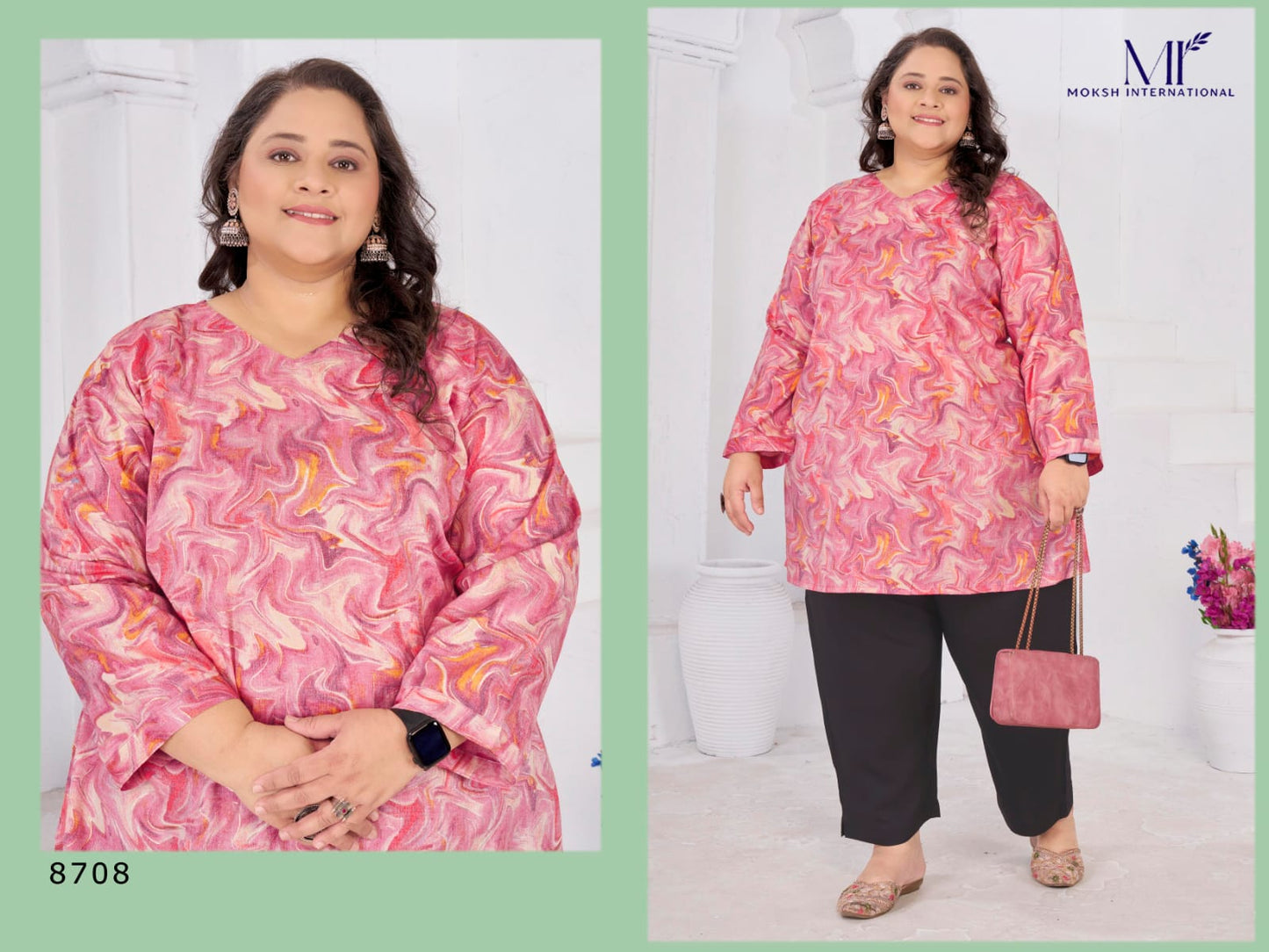 8708 Big Size Subh Vol 2 Moksh Rayon Short Kurti