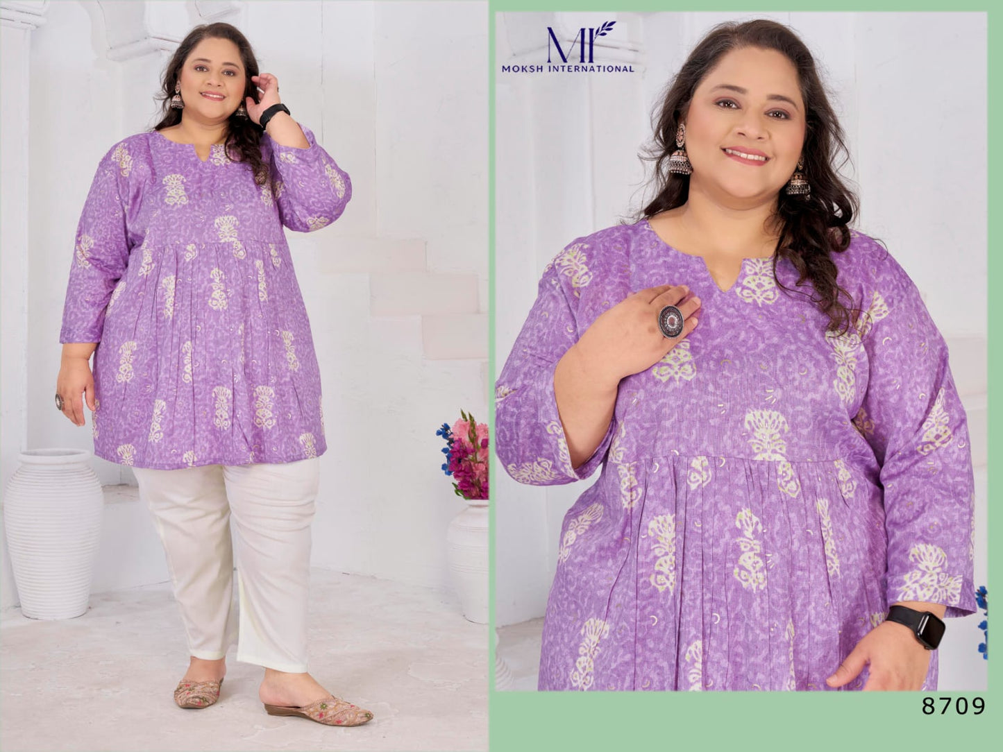 8709 Big Size Subh Vol 2 Moksh Rayon Short Kurti