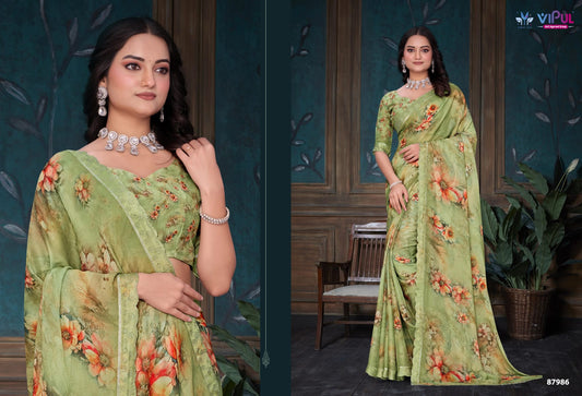 87986 Estella Vipul Dull Moss Sarees