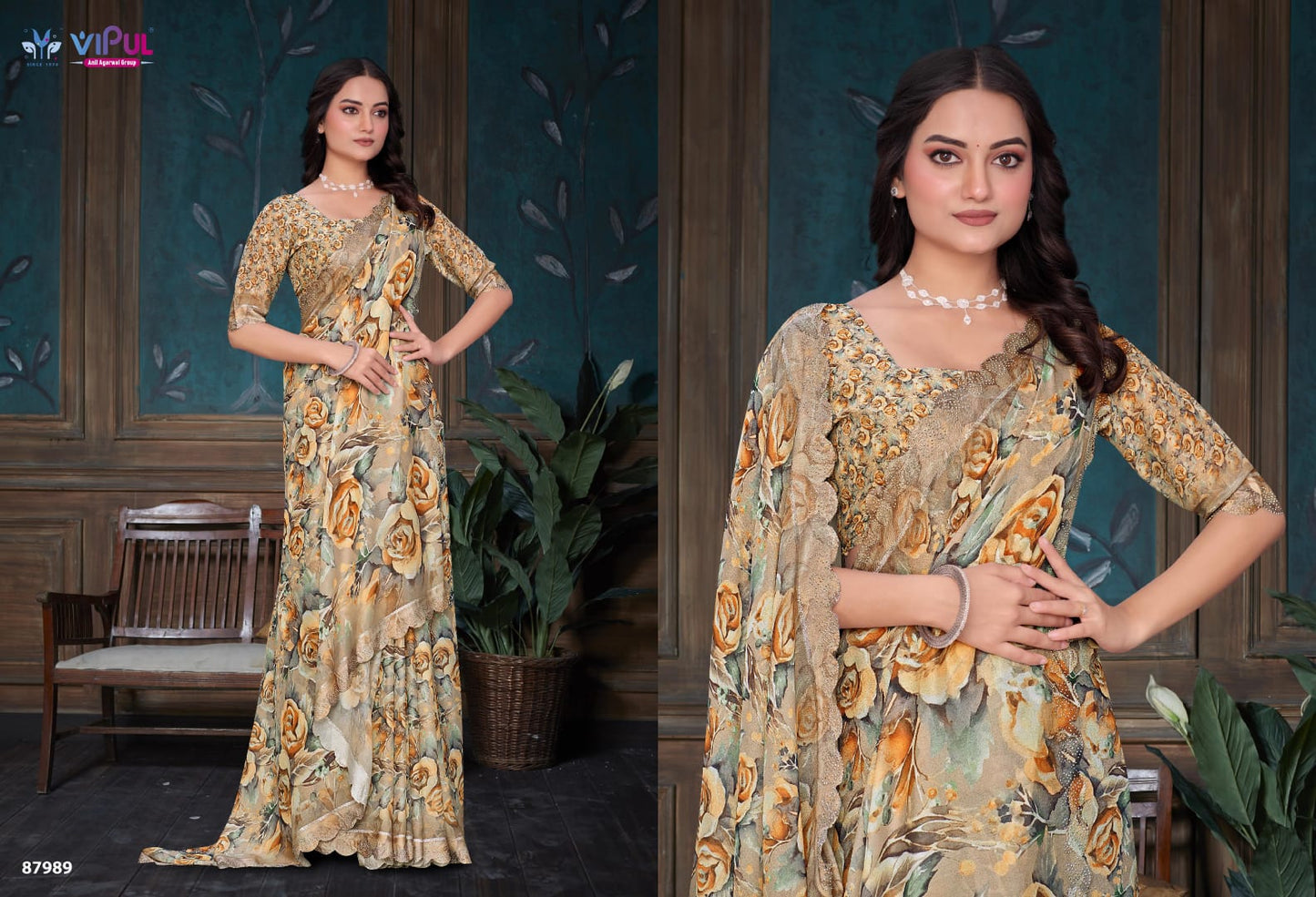 87989 Estella Vipul Dull Moss Sarees