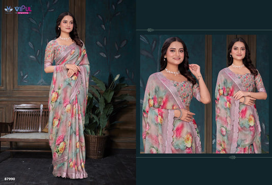 87990 Estella Vipul Dull Moss Sarees
