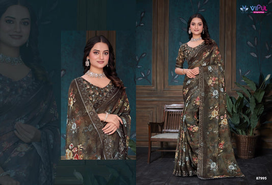 87995 Estella Vipul Dull Moss Sarees