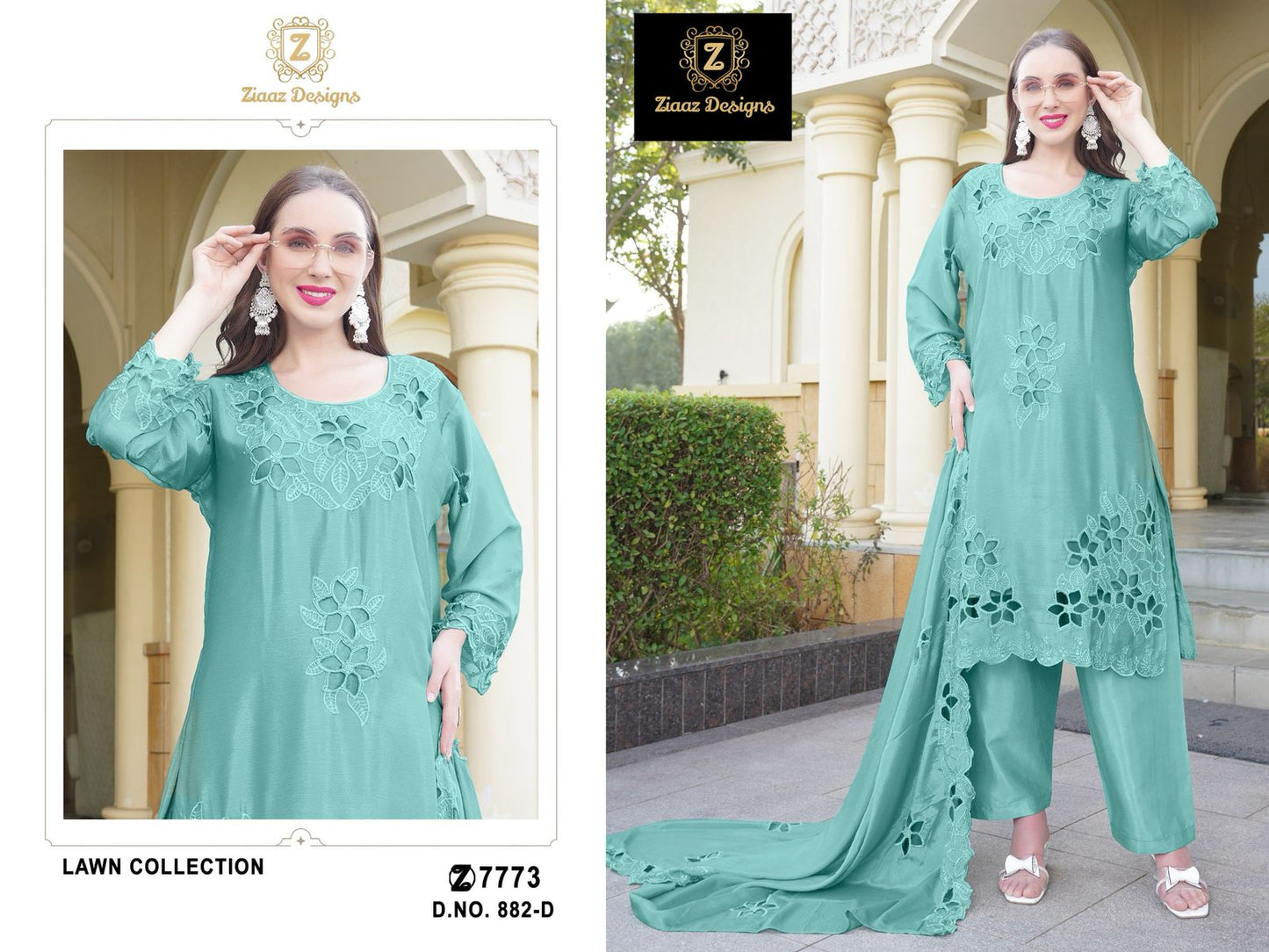882-D Ziaaz Designs Handwork Pakistani Salwar Suits