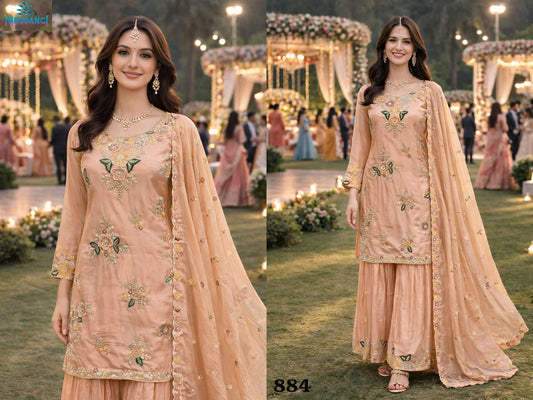 884 Ganga Mrudangi Viscose Crape Readymade Suits