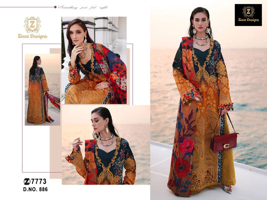 886 Mustard Ziaaz Designs Embroidery Pakistani Salwar Suits