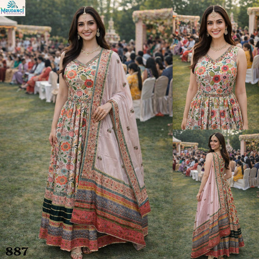 887 Muskan Mrudangi Dola Silk Gown Dupatta Set